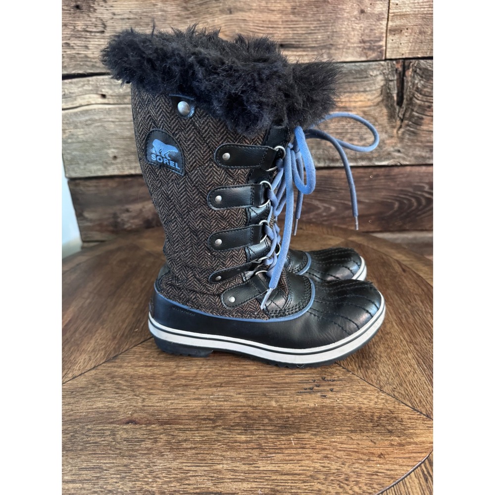 Sorel Winter Fancy Tall II Boots Black Brown Herringbone NL2034-248 Womens 6.5